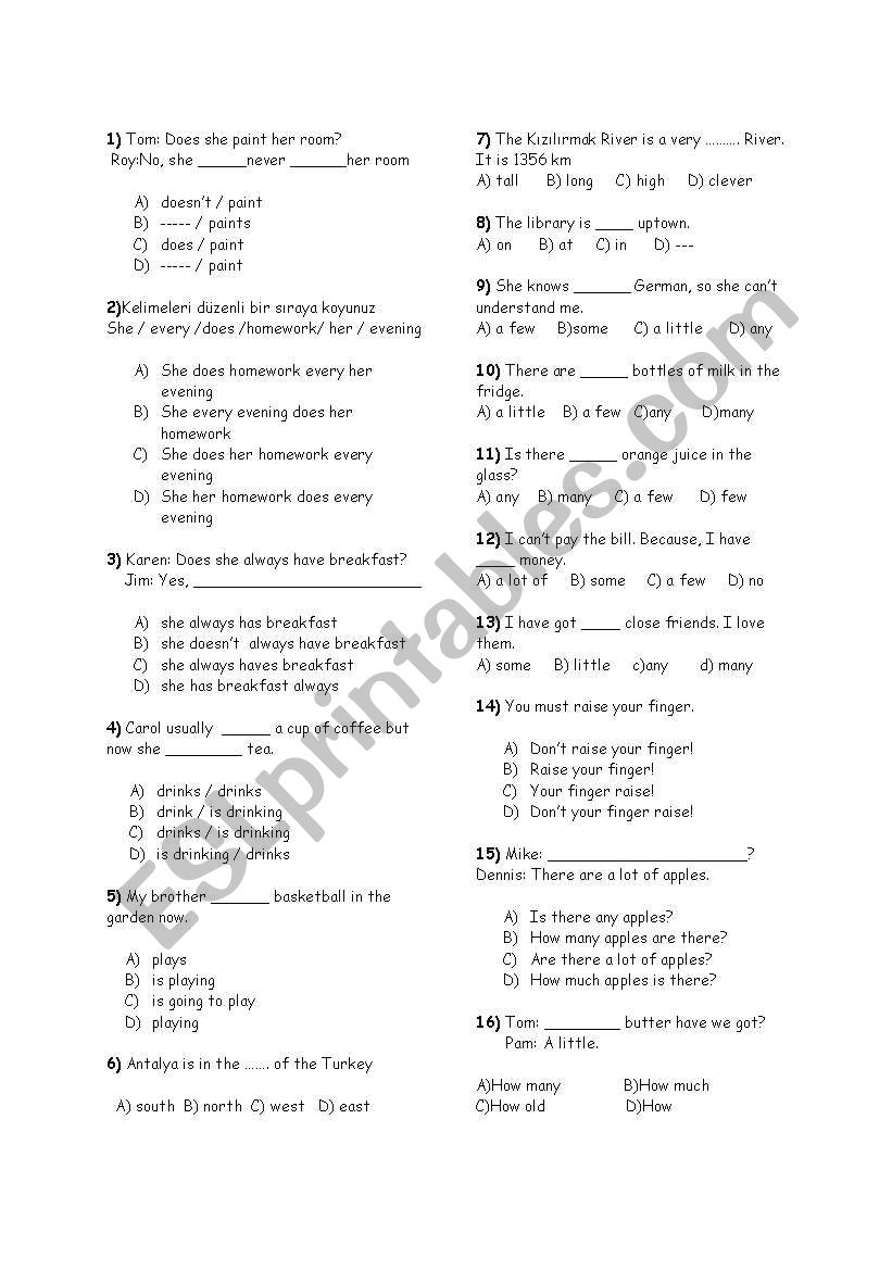 mixed exercises worksheet