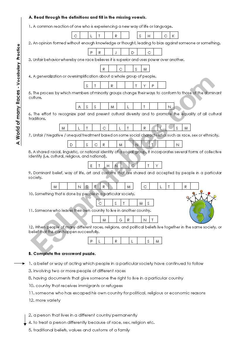 A World of Many Races worksheet