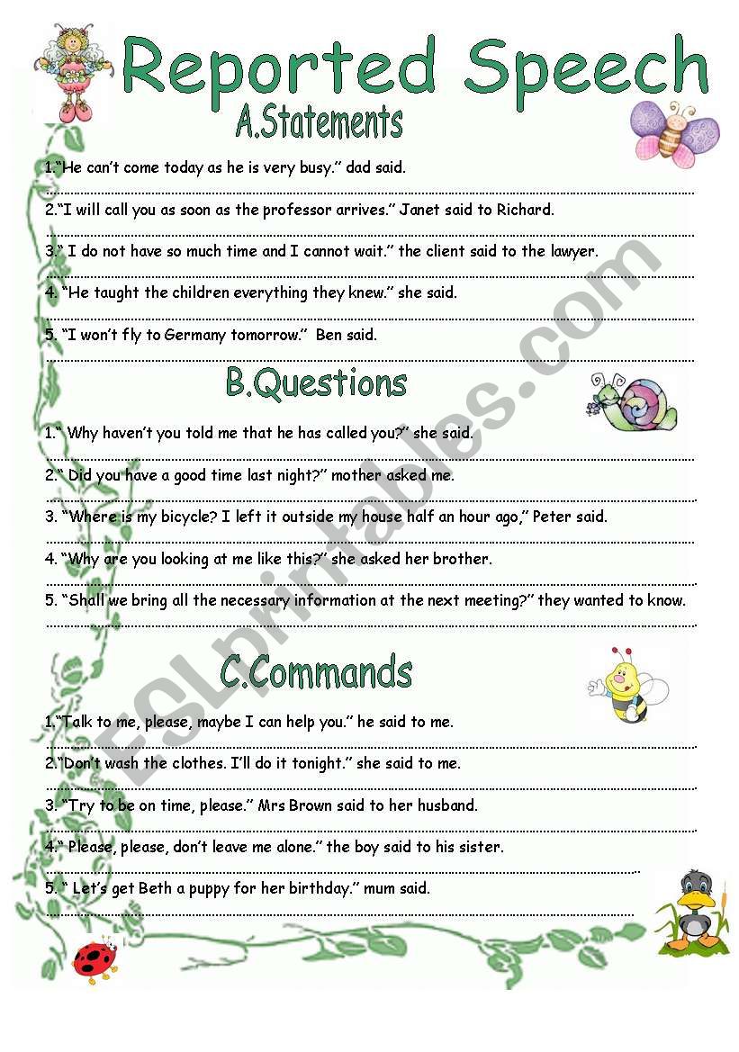 Reported Speech II worksheet