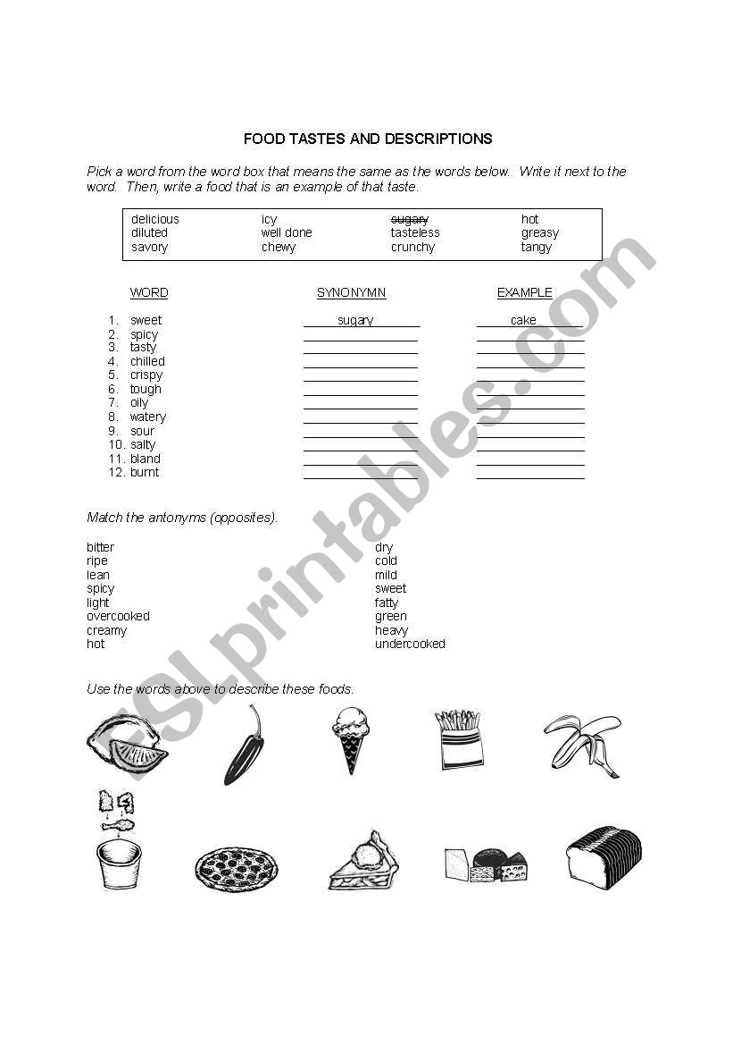 Food Tastes worksheet