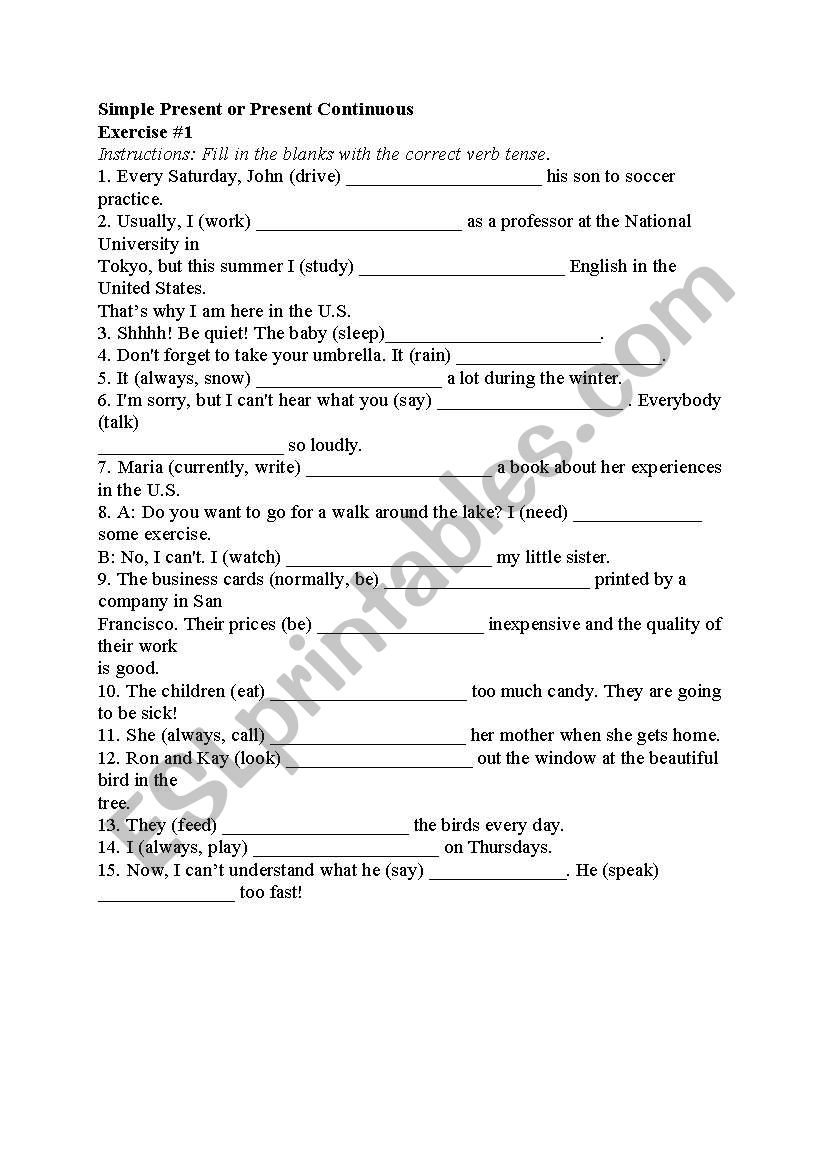 simple present tense worksheet