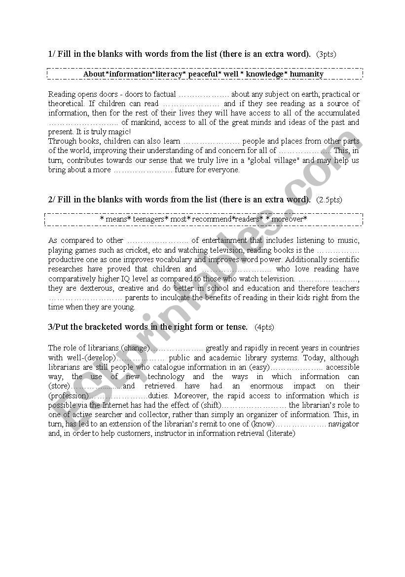 reading books worksheet