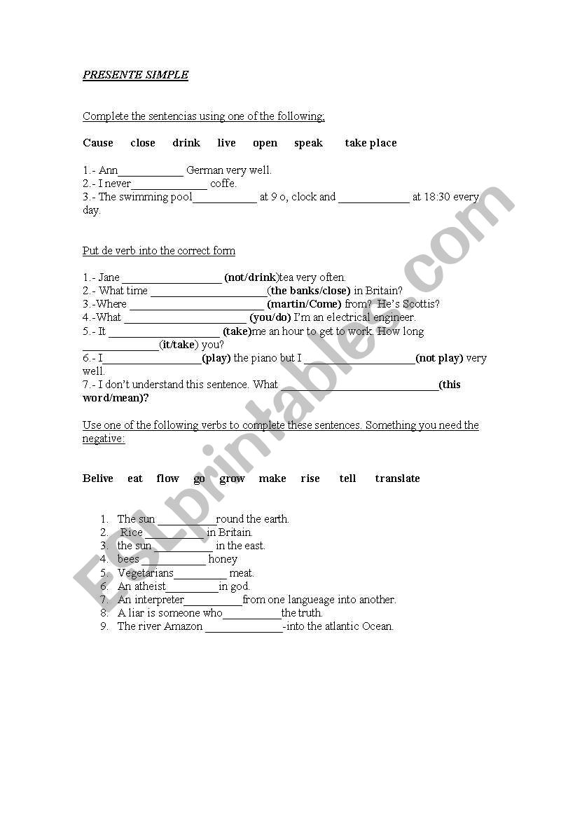 Present Simple worksheet