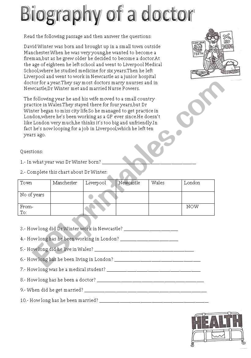 Biography of a doctor  worksheet