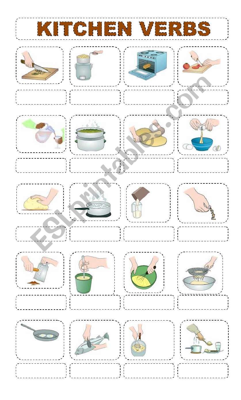 Identify 20 KITCHEN VERBS worksheet