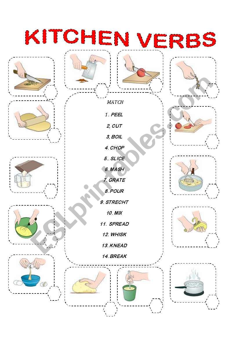 MATCH THE KITCHEN VERBS worksheet