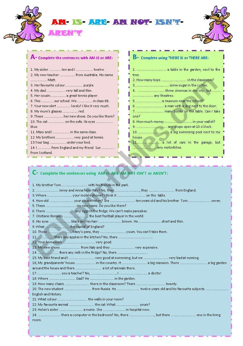 AM-IS-ARE worksheet