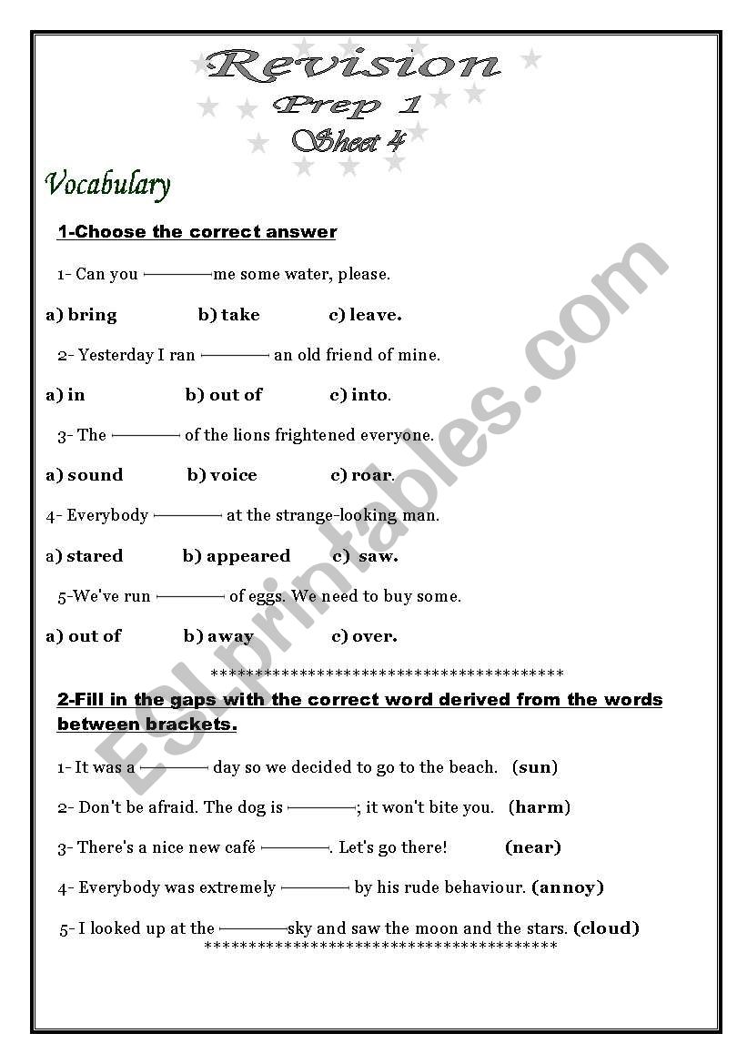 Revision worksheet