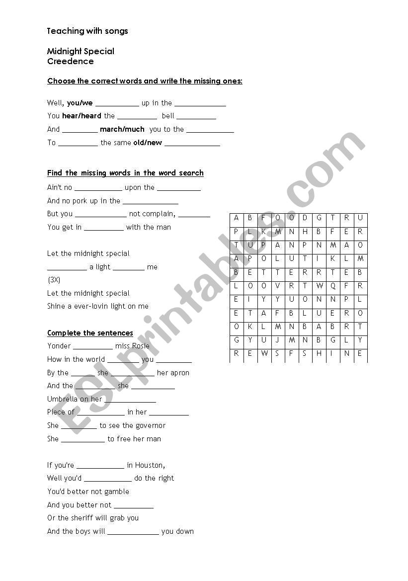 Midnight special worksheet
