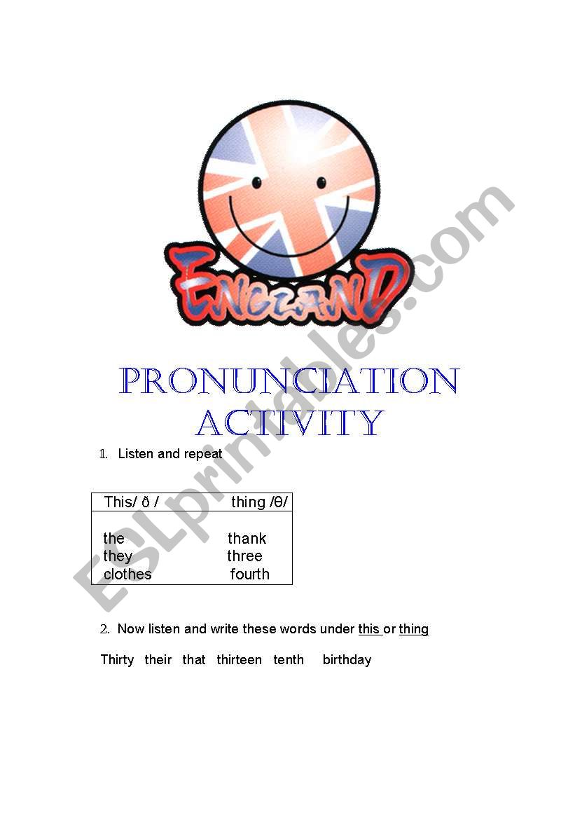 Pronuciation activity worksheet