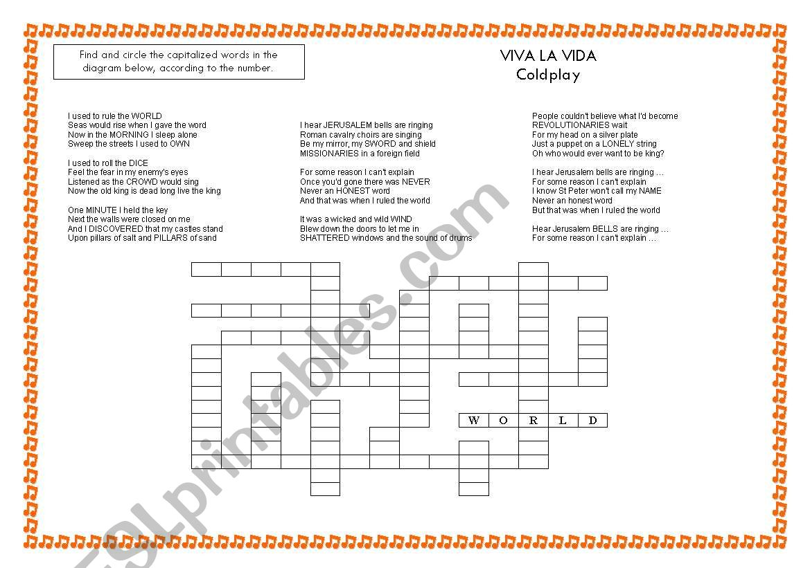 Music Viva La Vida worksheet