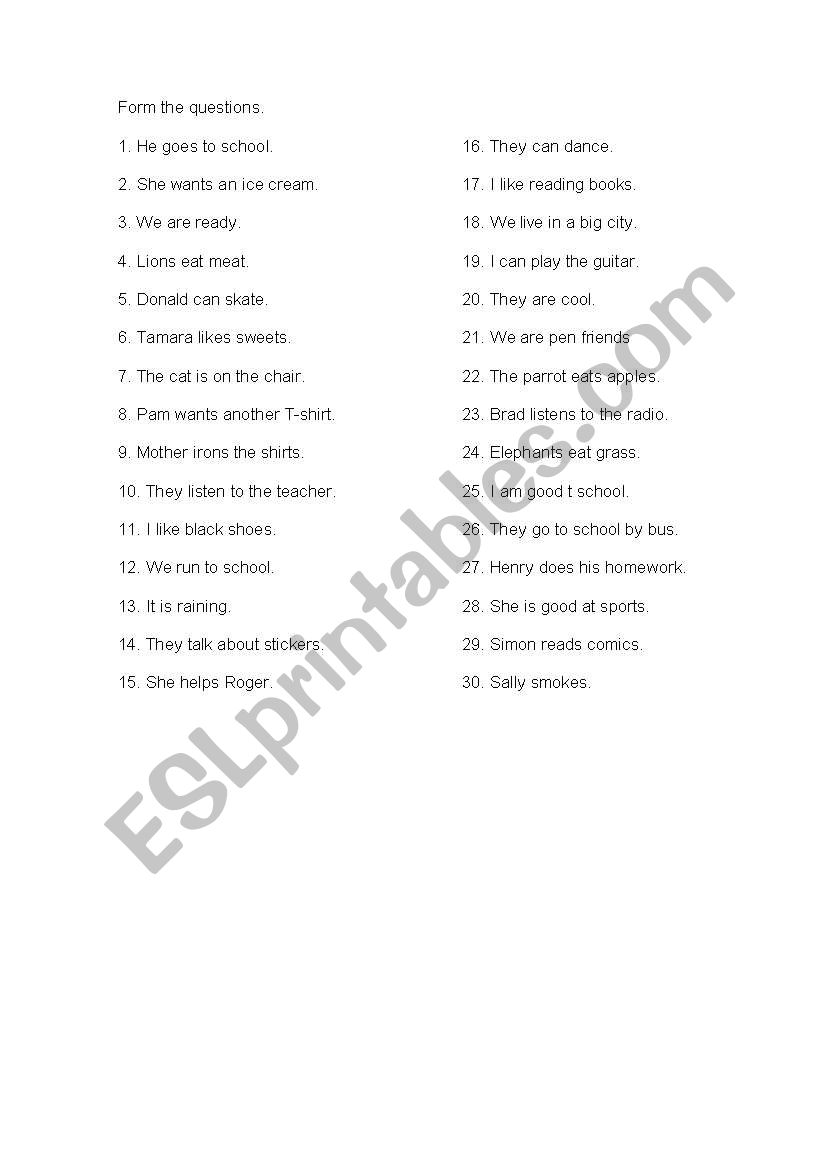 Simple present questions worksheet