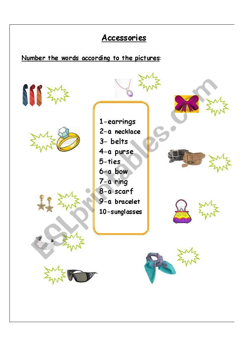 Accessories worksheet