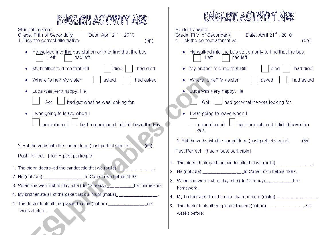 An english Activity worksheet