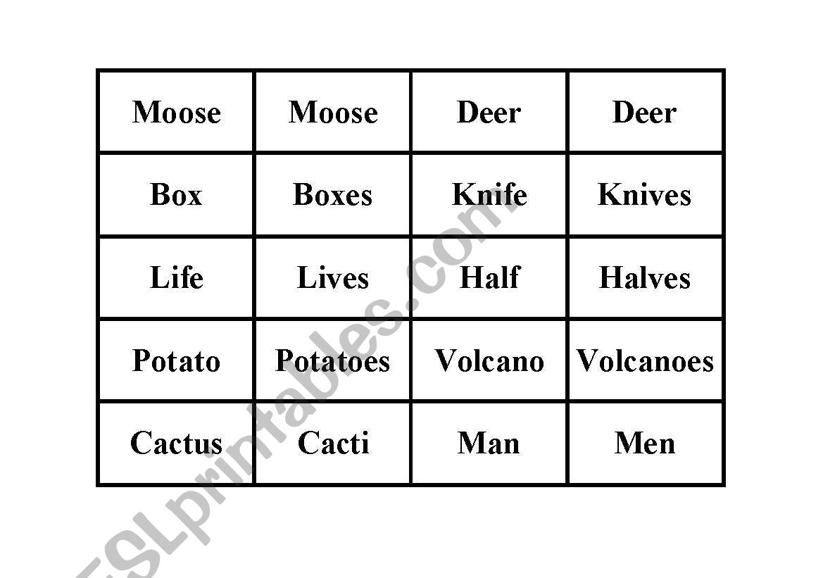 Irregular Plural Nouns memory game