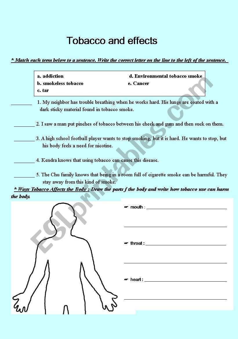 tobacco and its effects  worksheet