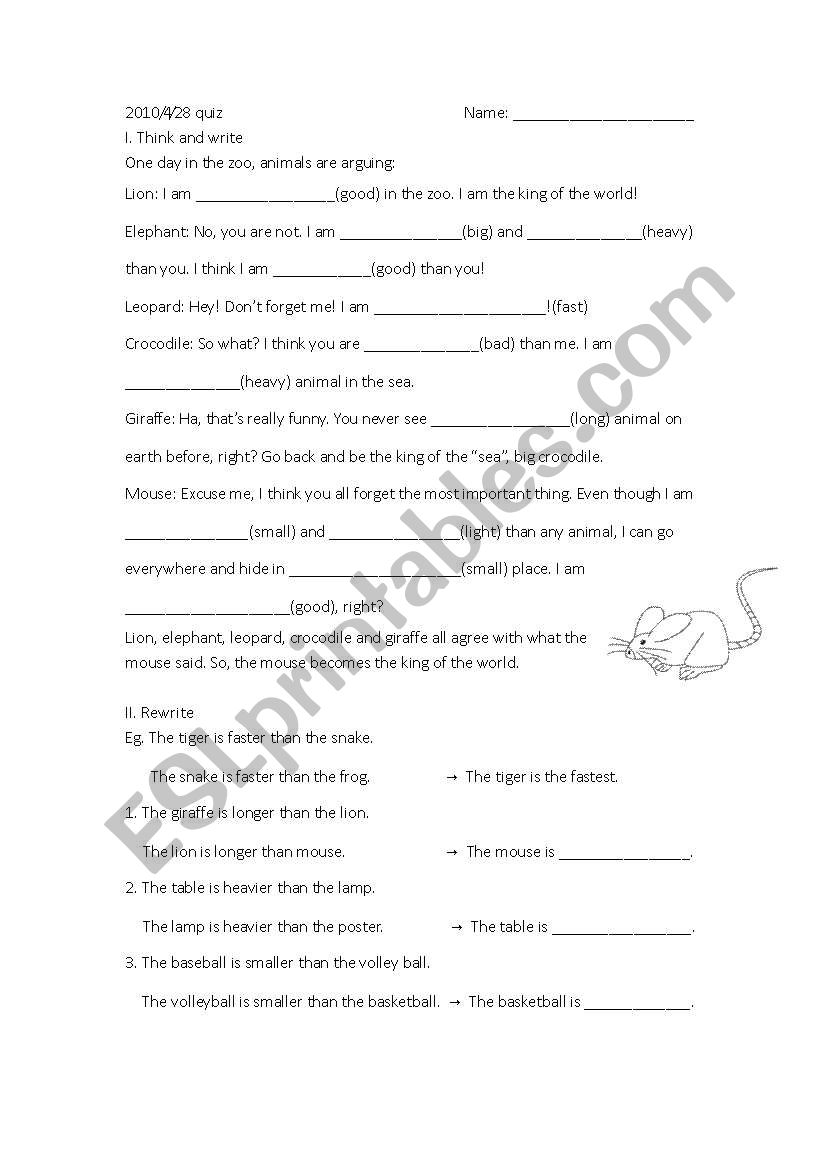 comparatives and superlatives worksheet