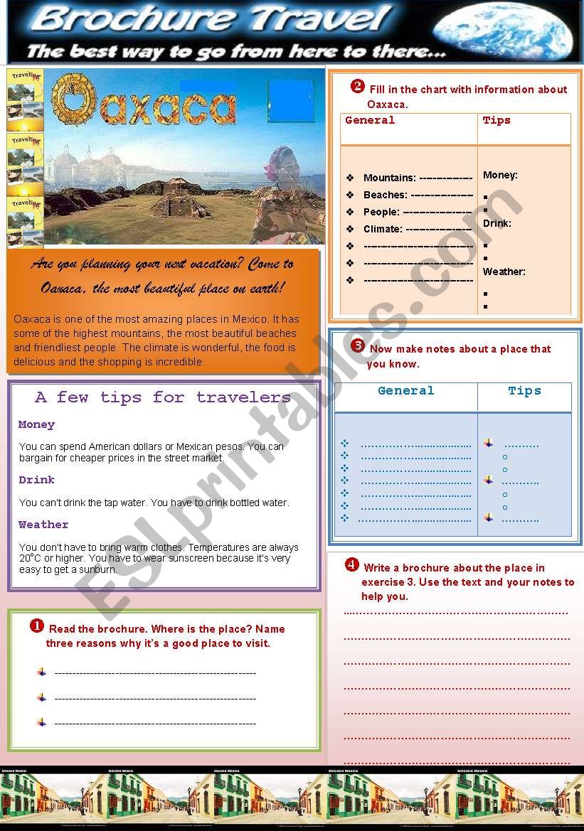 WRITING A BROCHURE worksheet