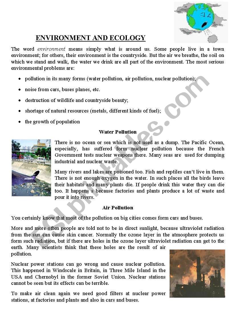 Environment and ecology worksheet