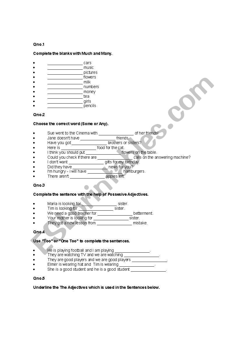 Grammar Worksheet worksheet