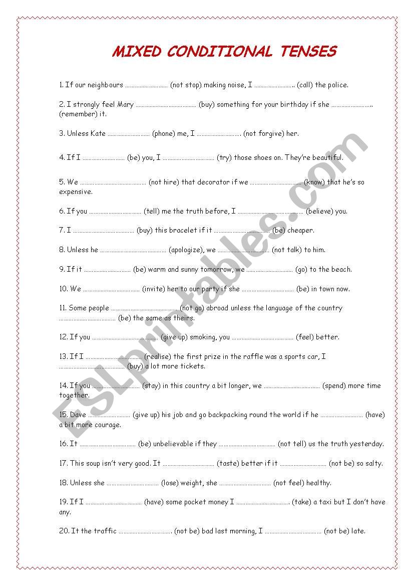 Mixed Conditionals worksheet