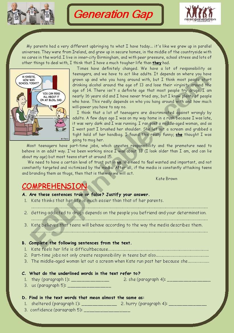 Generation Gap worksheet