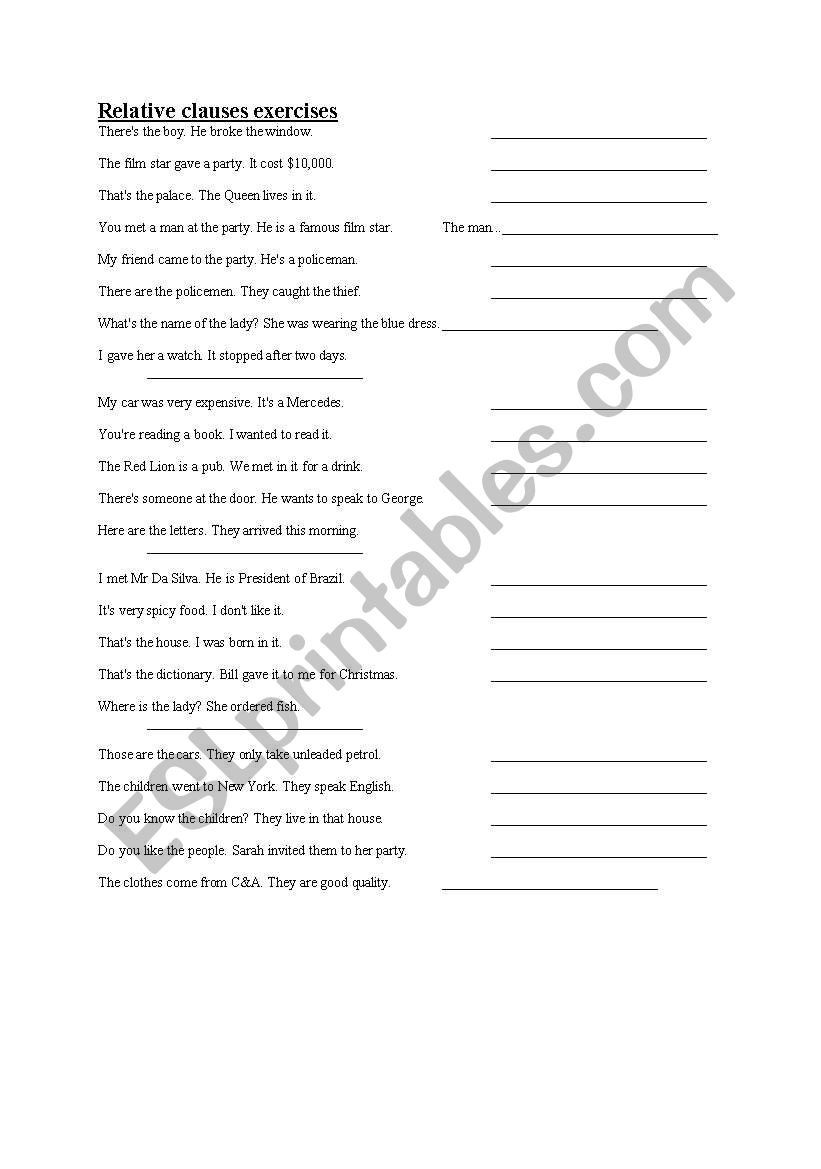 relative clauses worksheet