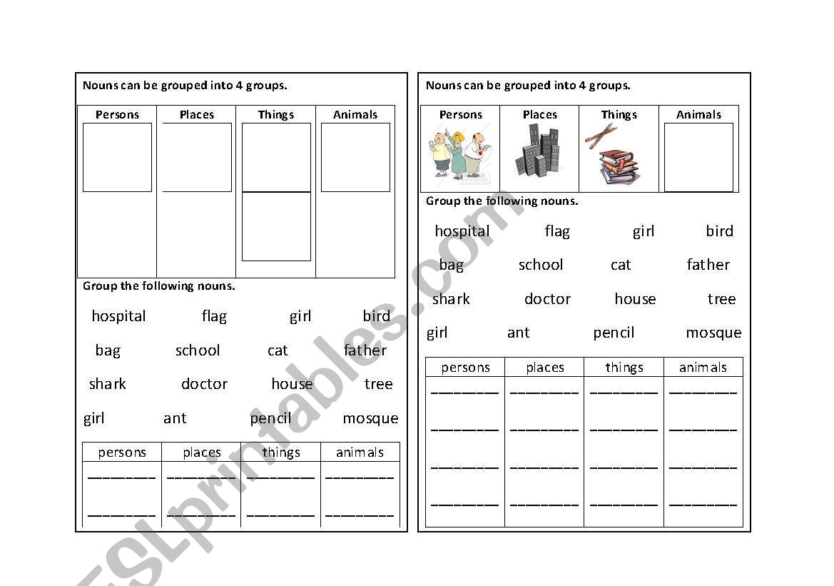 nouns : the namming words worksheet