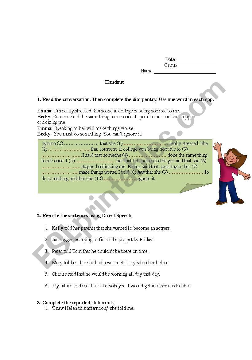Reported speech worksheet