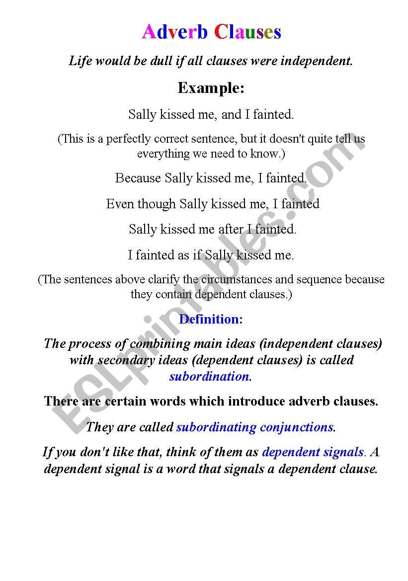 Adverbial Clauses worksheet