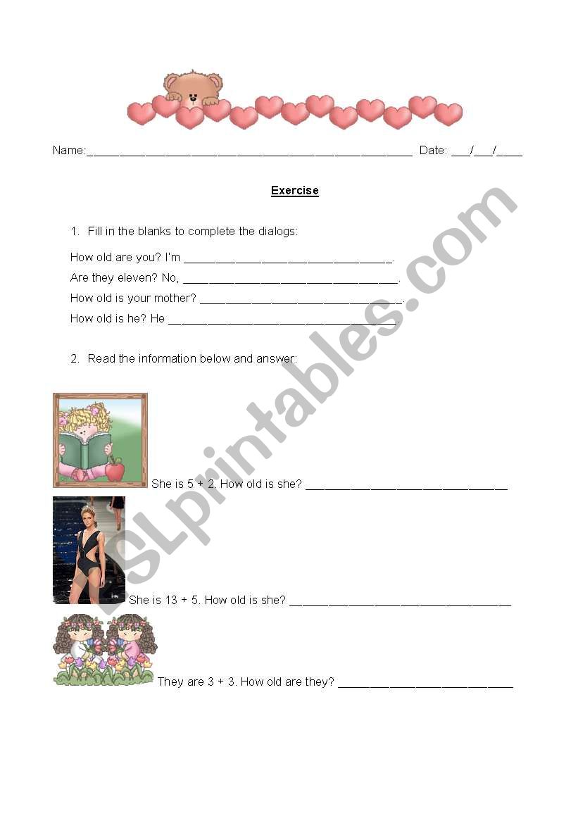 How old and numbers exercise worksheet