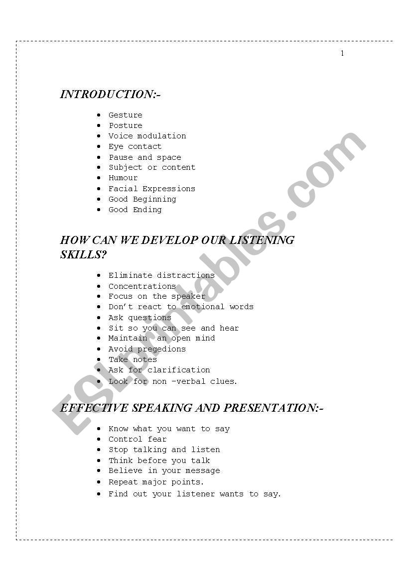 communication skills worksheet
