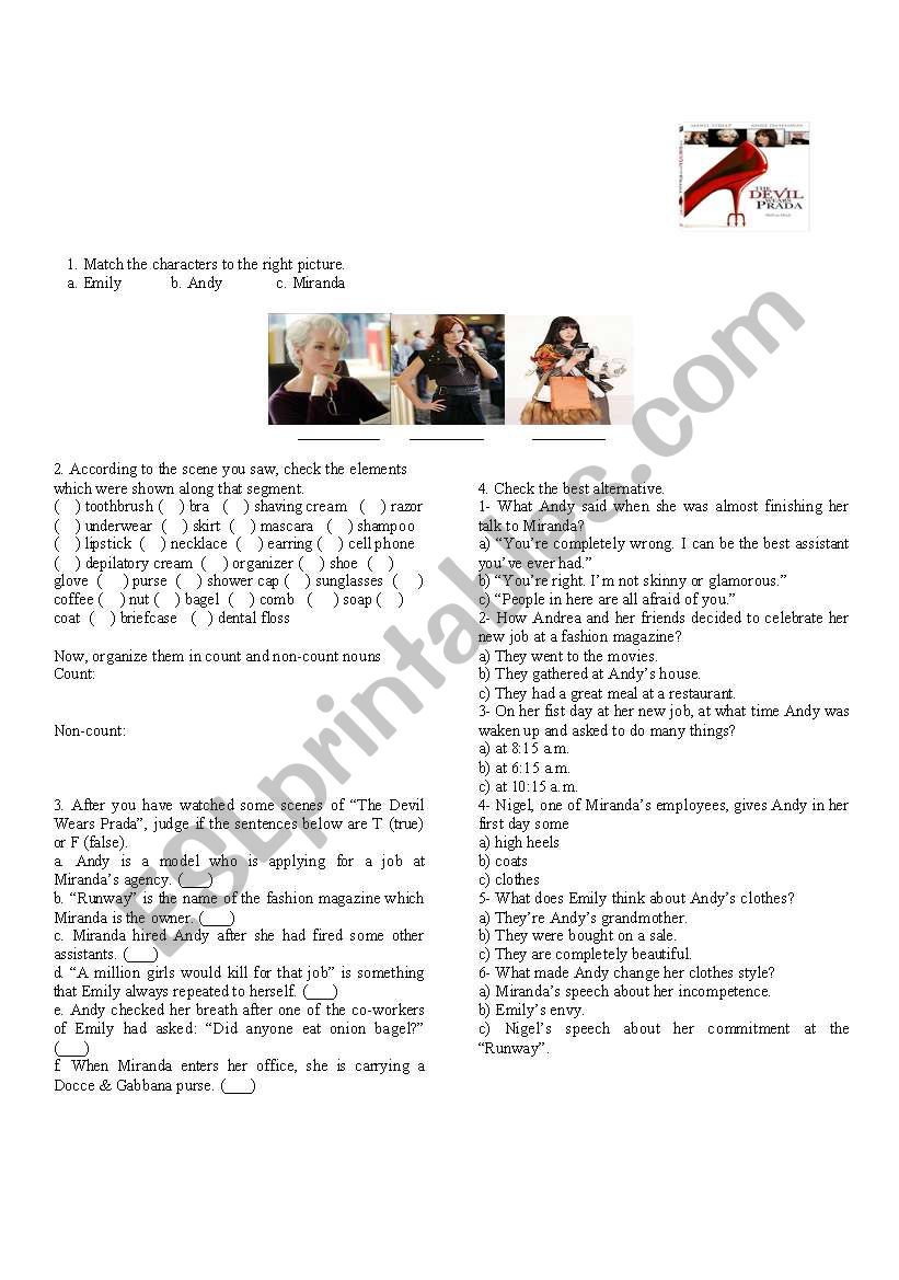 The Devil Wears Prada worksheet