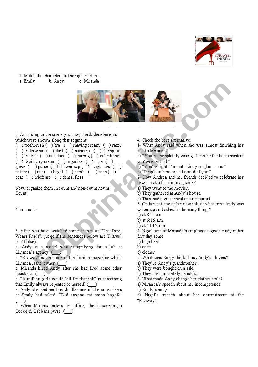 The Devil Wears Prada worksheet