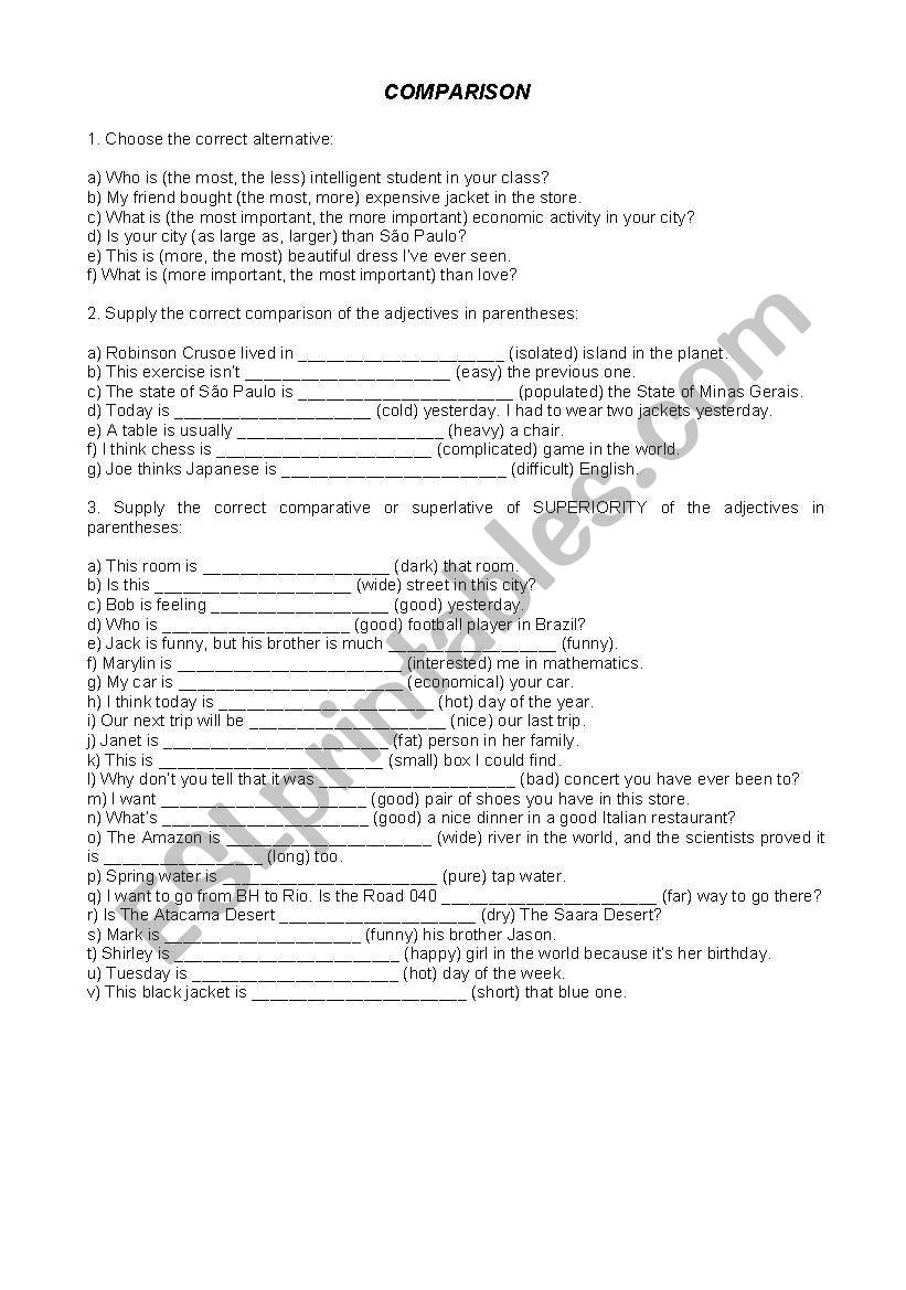 Comparative and Superlative worksheet