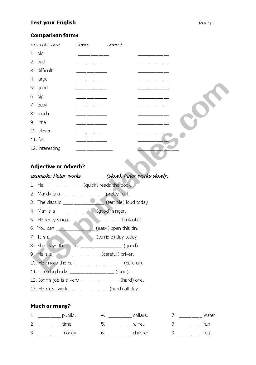 Test you English worksheet