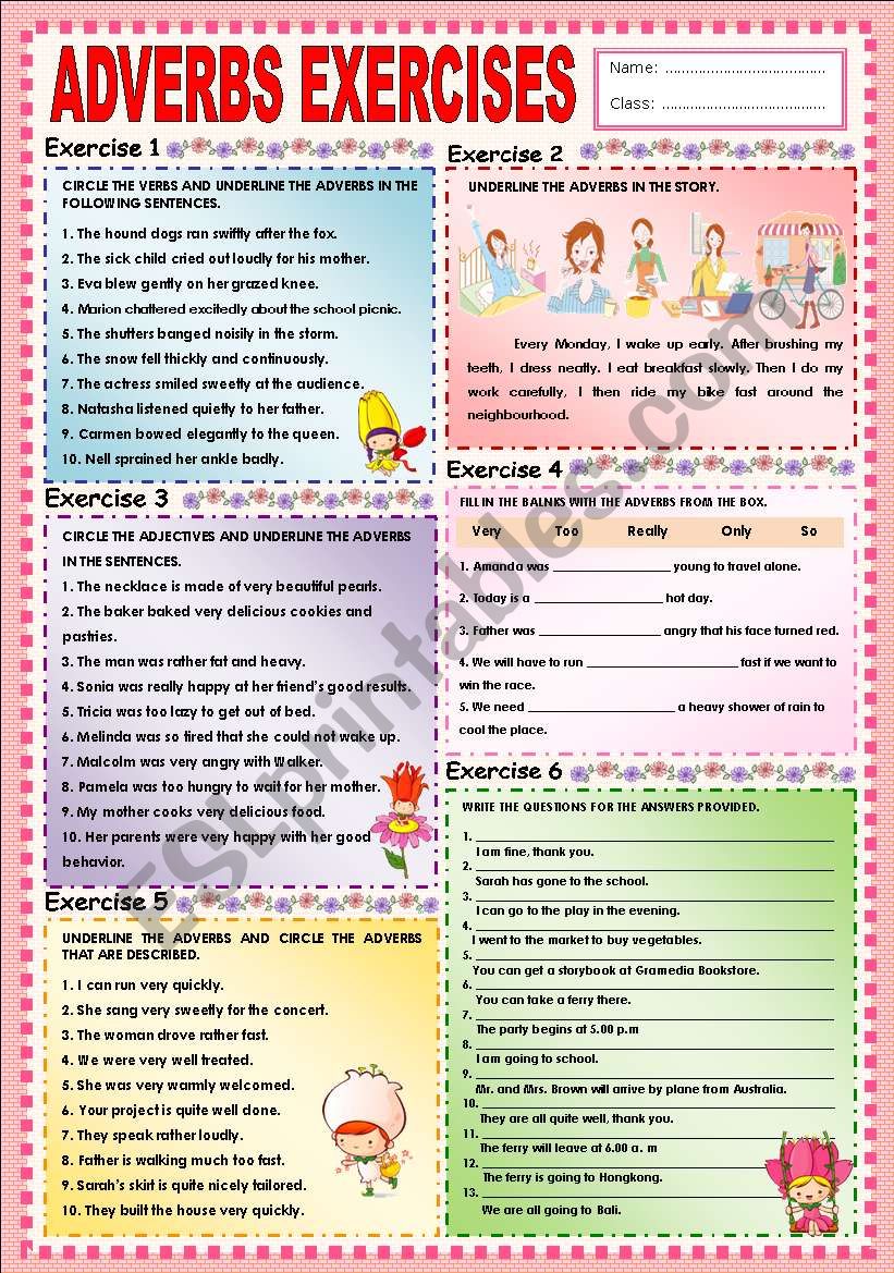 Adverbs exercises (complete) worksheet