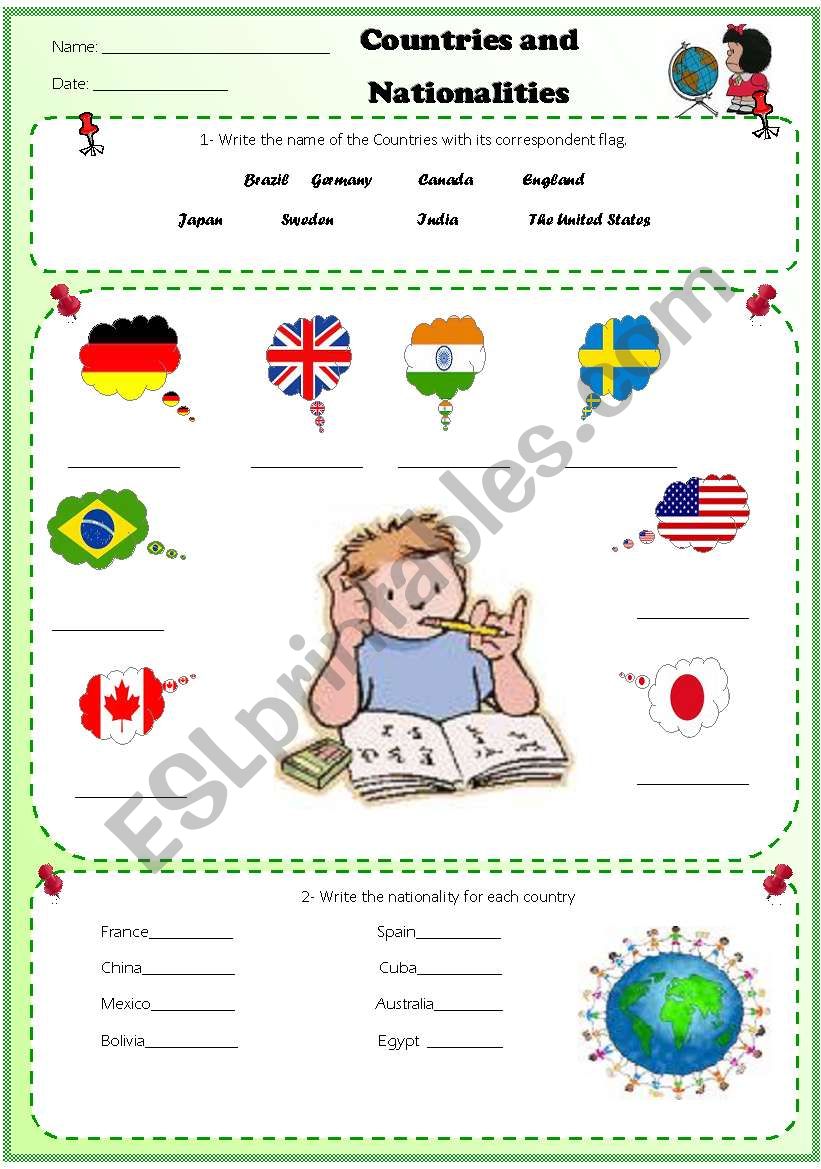 Countries and nationalitites worksheet