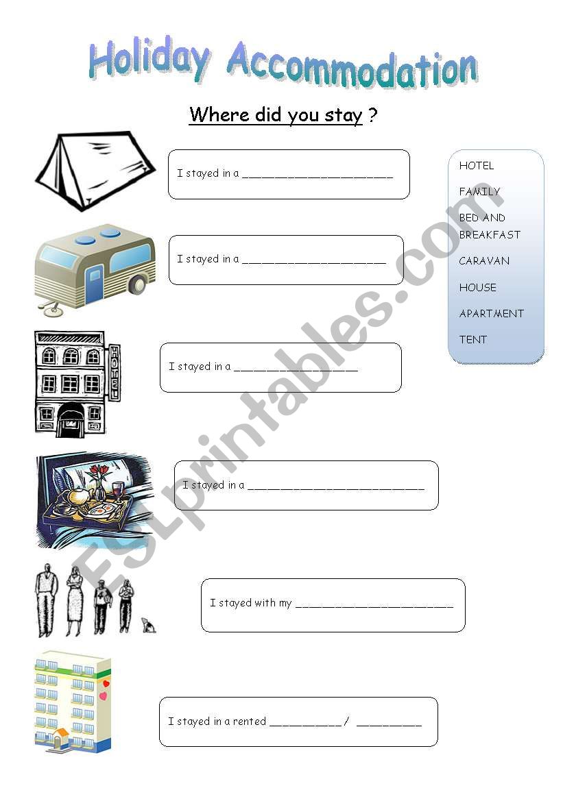 Holiday Accommodation worksheet