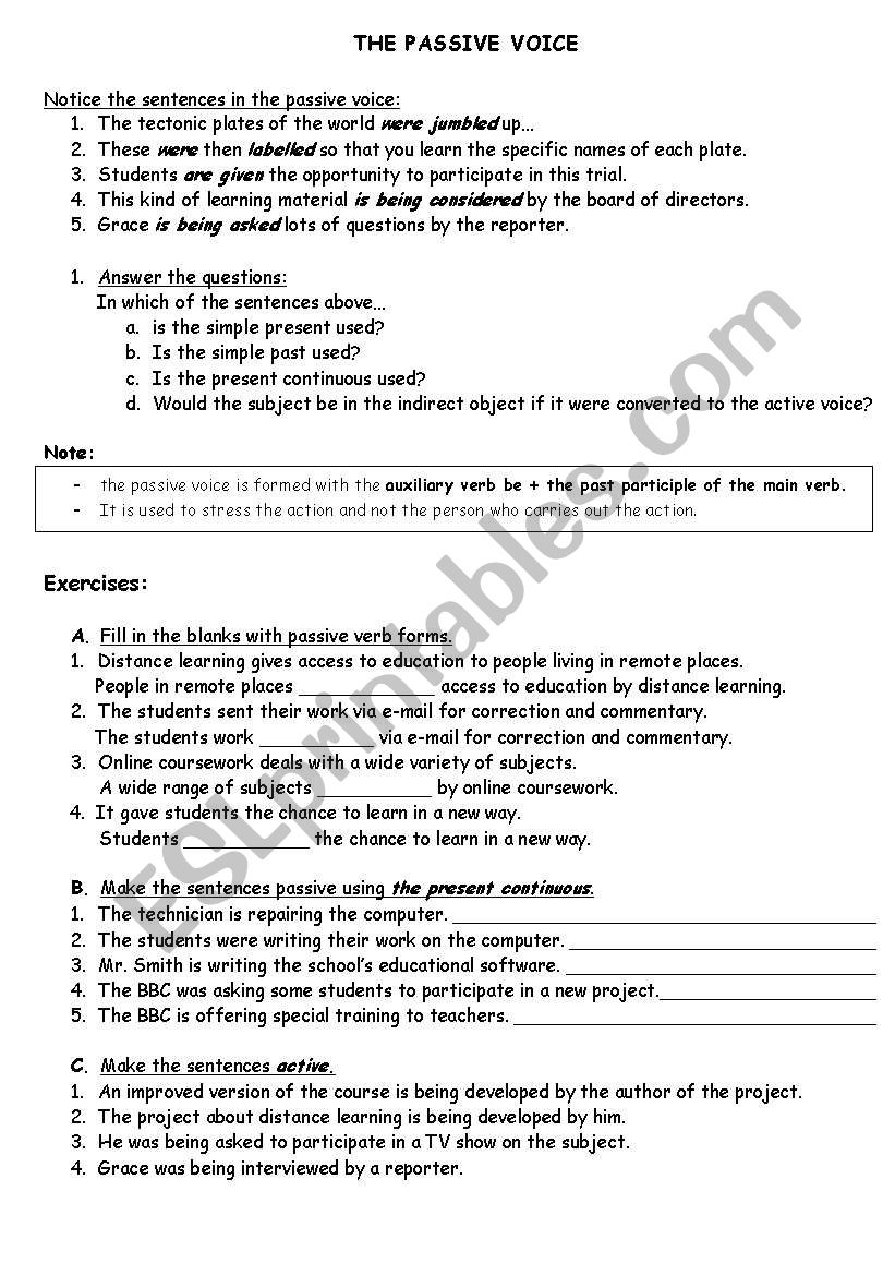 Passive Voice worksheet