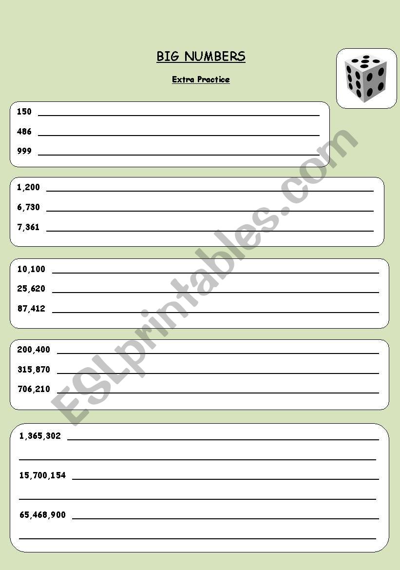 Big numbers worksheet