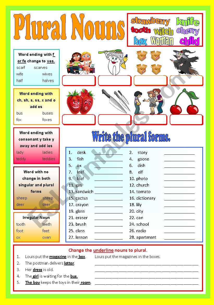 Plural Nouns - (B/W & Keys) worksheet