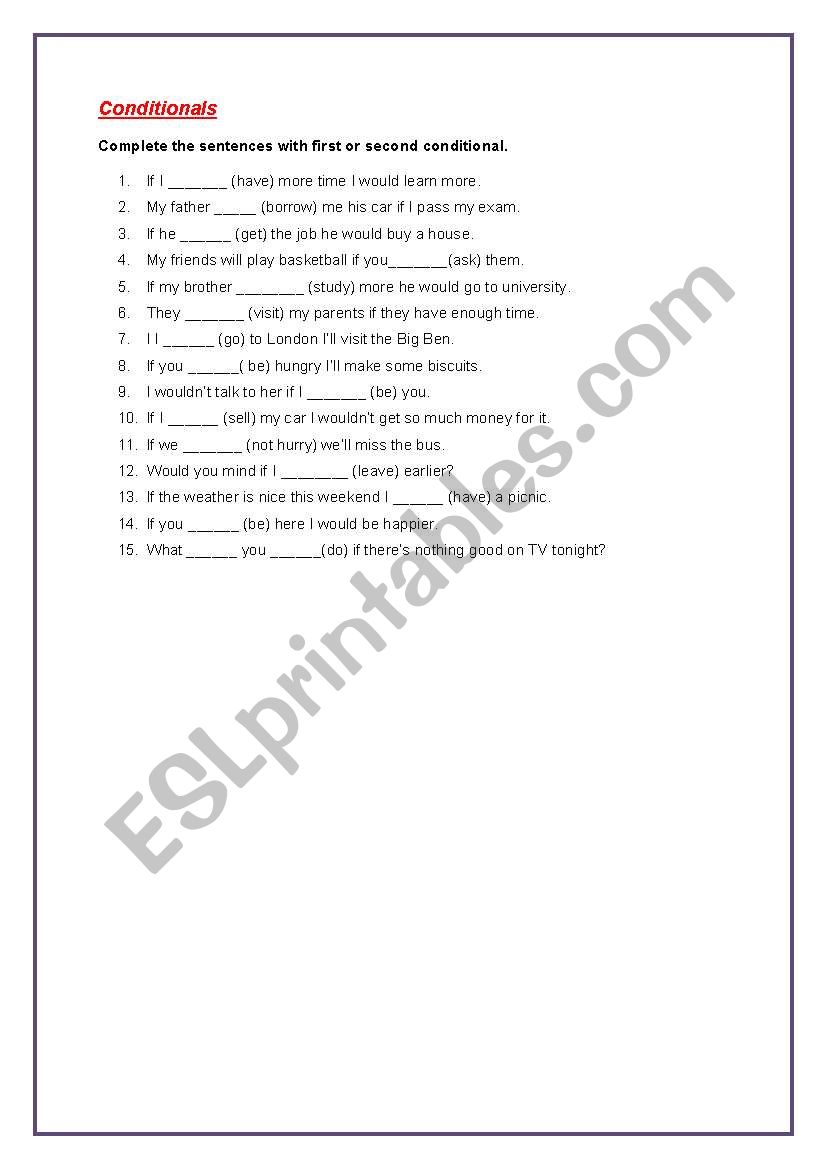 Conditionals worksheet