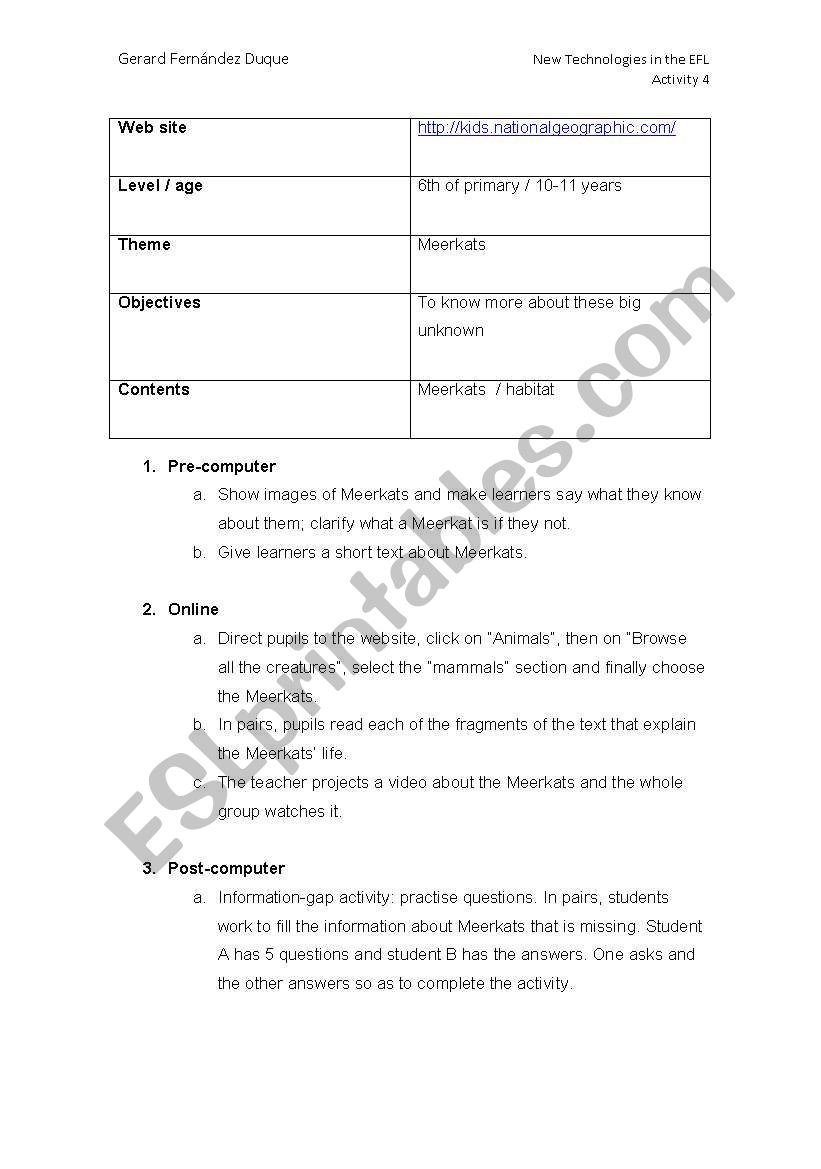 ICT Lesson Plan worksheet