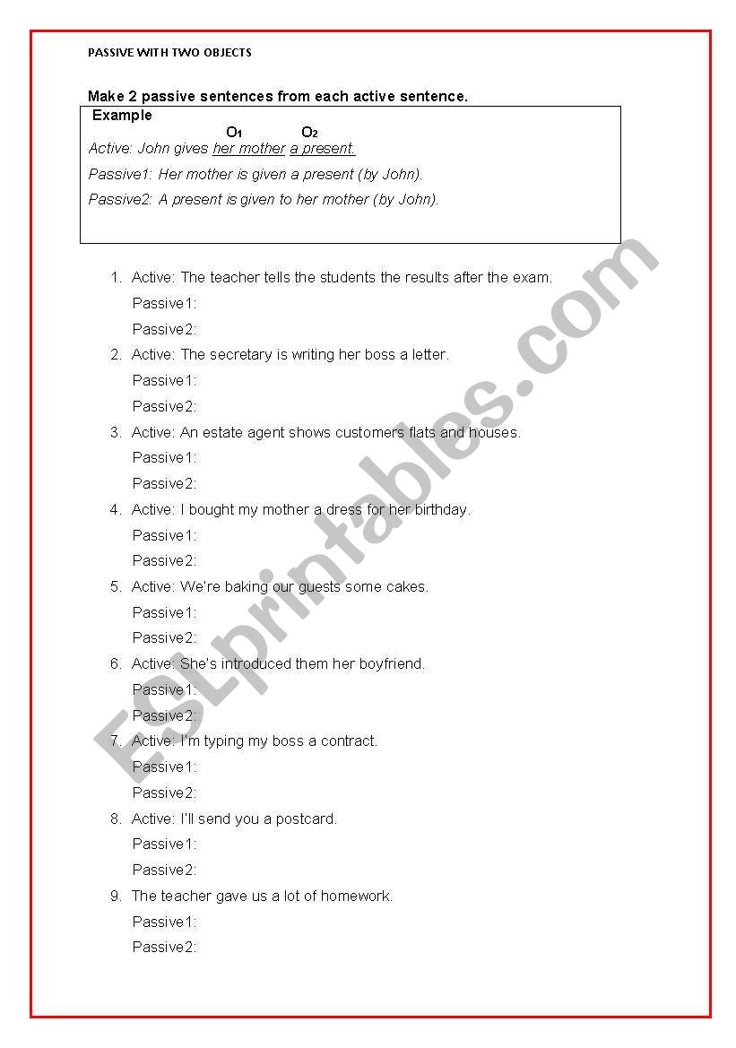 Passive with the objects worksheet