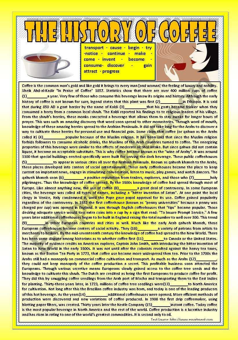 History Series: THE HISTORY OF COFFEE (!!! with KEY !!!) (PAST TENSE READING)