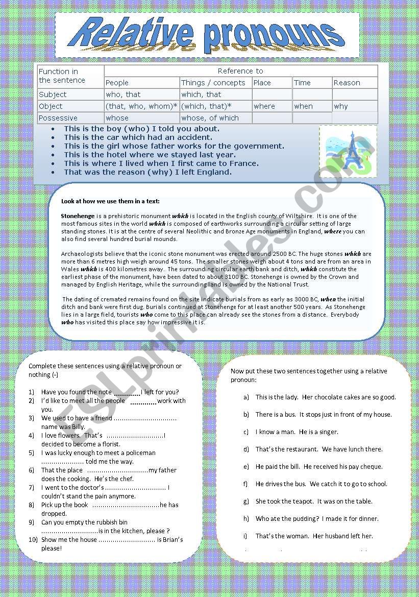 Relative pronouns worksheet