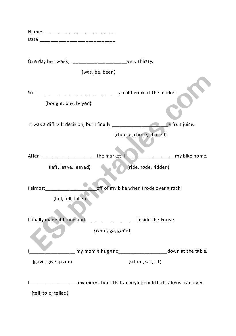 Irregular Verbs Test worksheet