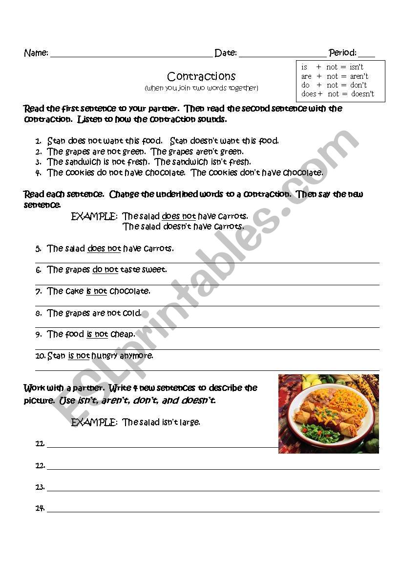 Contractions worksheet