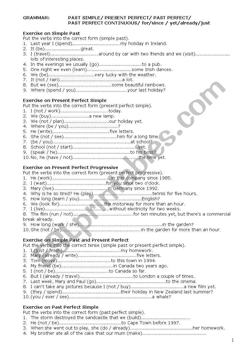 Past and Perfect tenses worksheet